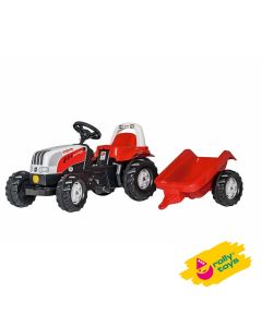 TRACTOR STEYR CU PEDALE PENTRU COPII, CU REMORCA